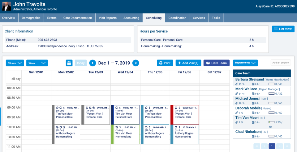 Billing software for home health care